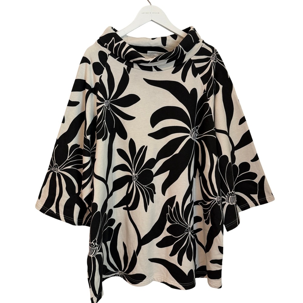 Bryn Walker Keena sweat Shirt Size 1X Floral Cowl Neck Tunic Fleece lagenlook